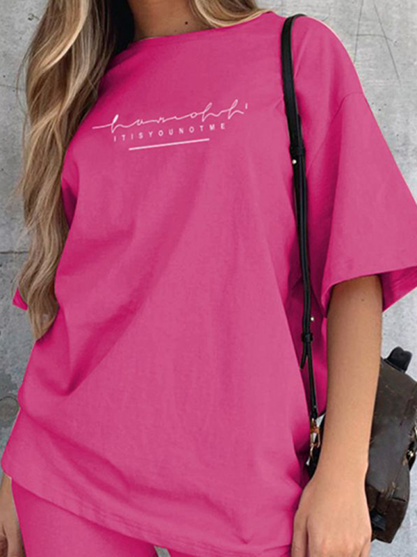 New letter printing fashion loose thin T-shirt casual sports two-piece suit-chiquechics
