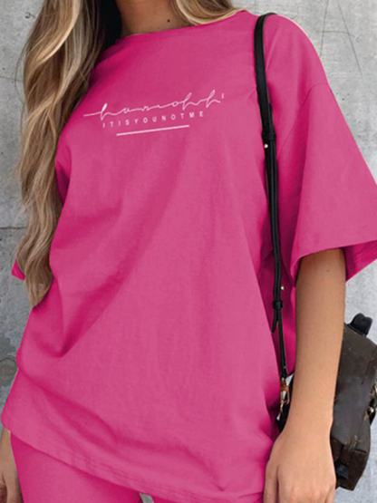 New letter printing fashion loose thin T-shirt casual sports two-piece suit-chiquechics