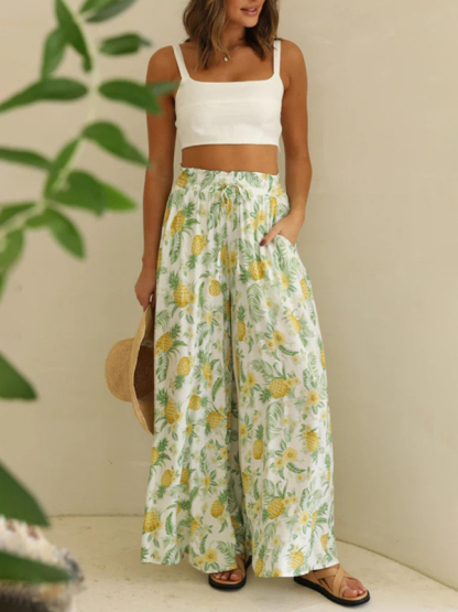 Leisure style spring-summer woven knit pants with slant pockets-chiquechics
