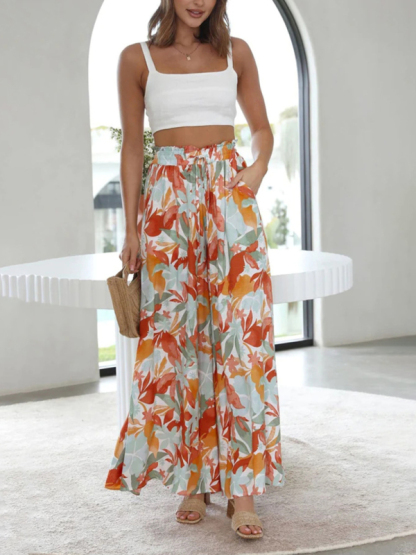 Leisure style spring-summer woven knit pants with slant pockets-chiquechics