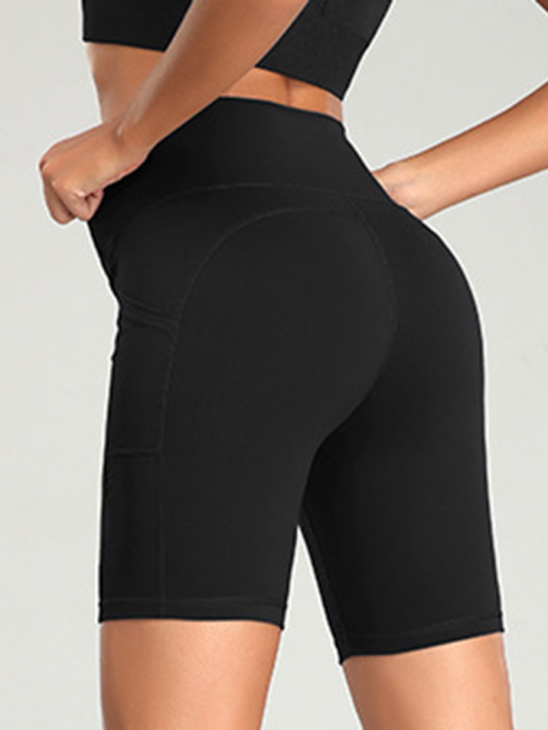 Ladies Stitching Five Point Sports Pocket Tight Fitness High Waist Hip Lifting Cycling Yoga Shorts-chiquechics