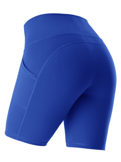 Ladies Stitching Five Point Sports Pocket Tight Fitness High Waist Hip Lifting Cycling Yoga Shorts-chiquechics