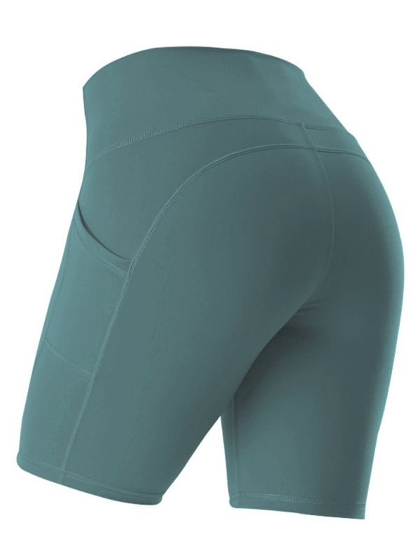 Ladies Stitching Five Point Sports Pocket Tight Fitness High Waist Hip Lifting Cycling Yoga Shorts-chiquechics