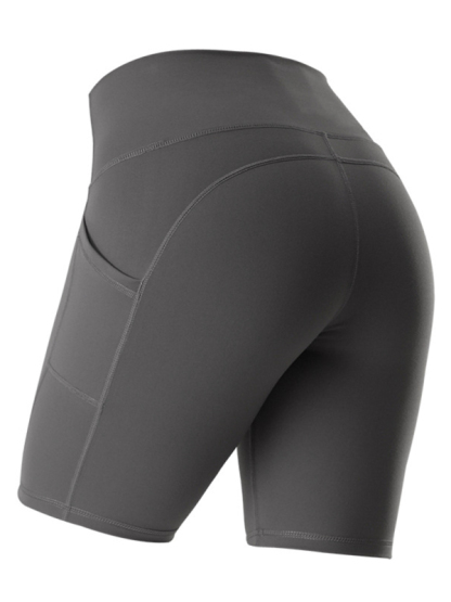 Ladies Stitching Five Point Sports Pocket Tight Fitness High Waist Hip Lifting Cycling Yoga Shorts-chiquechics
