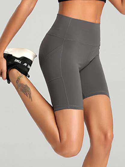 Ladies Stitching Five Point Sports Pocket Tight Fitness High Waist Hip Lifting Cycling Yoga Shorts-chiquechics