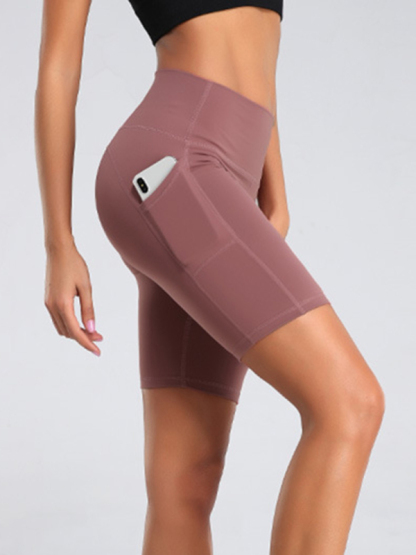 Ladies Stitching Five Point Sports Pocket Tight Fitness High Waist Hip Lifting Cycling Yoga Shorts-chiquechics