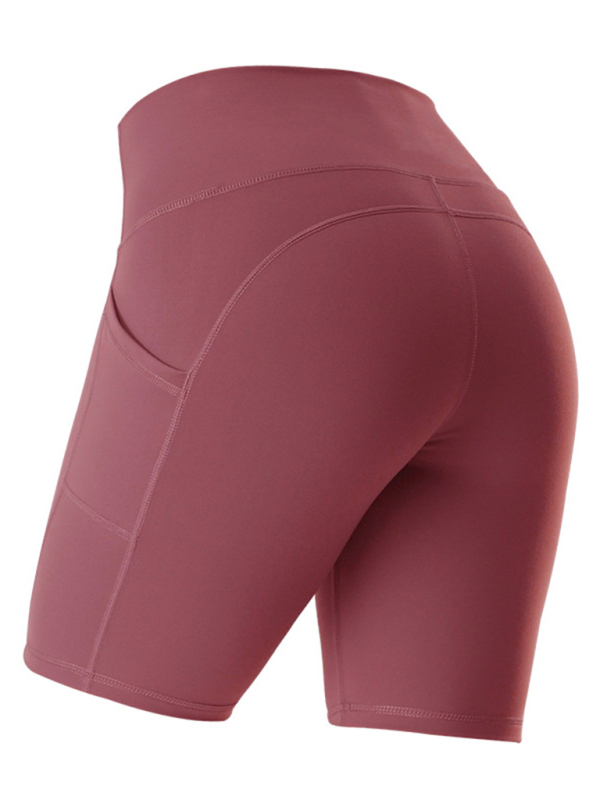 Ladies Stitching Five Point Sports Pocket Tight Fitness High Waist Hip Lifting Cycling Yoga Shorts-chiquechics