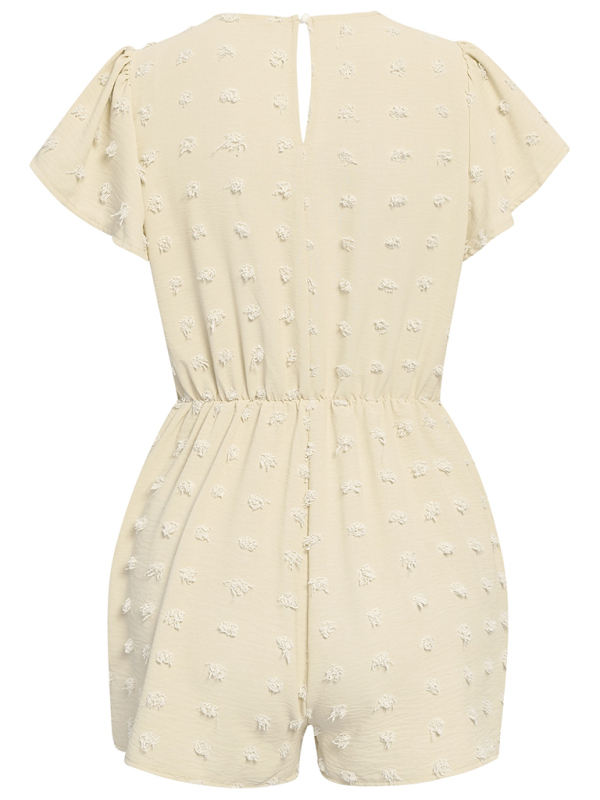 Women's solid color V-neck chiffon jacquard short-sleeved rompers-chiquechics