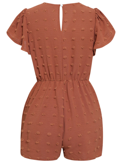 Women's solid color V-neck chiffon jacquard short-sleeved rompers-chiquechics