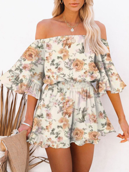 New splicing short-sleeved loose-fitting solid-color chiffon jumpsuit-chiquechics