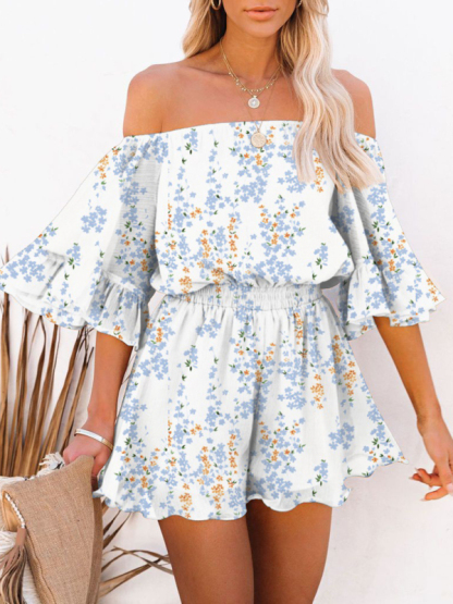New splicing short-sleeved loose-fitting solid-color chiffon jumpsuit-chiquechics