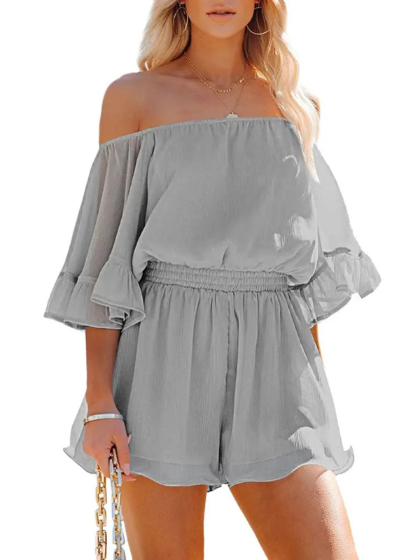 New splicing short-sleeved loose-fitting solid-color chiffon jumpsuit-chiquechics