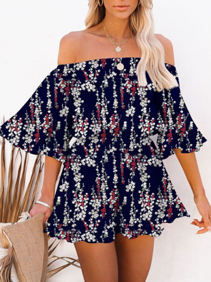 New splicing short-sleeved loose-fitting solid-color chiffon jumpsuit-chiquechics