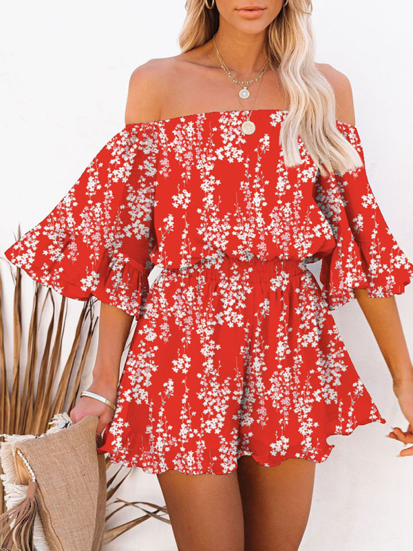 New splicing short-sleeved loose-fitting solid-color chiffon jumpsuit-chiquechics