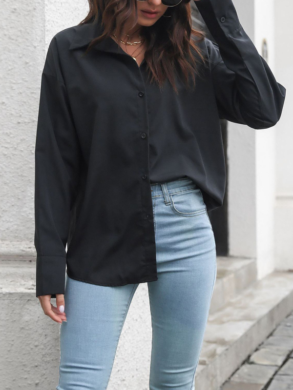 Solid color long-sleeved shirt J simple casual all-match top-chiquechics