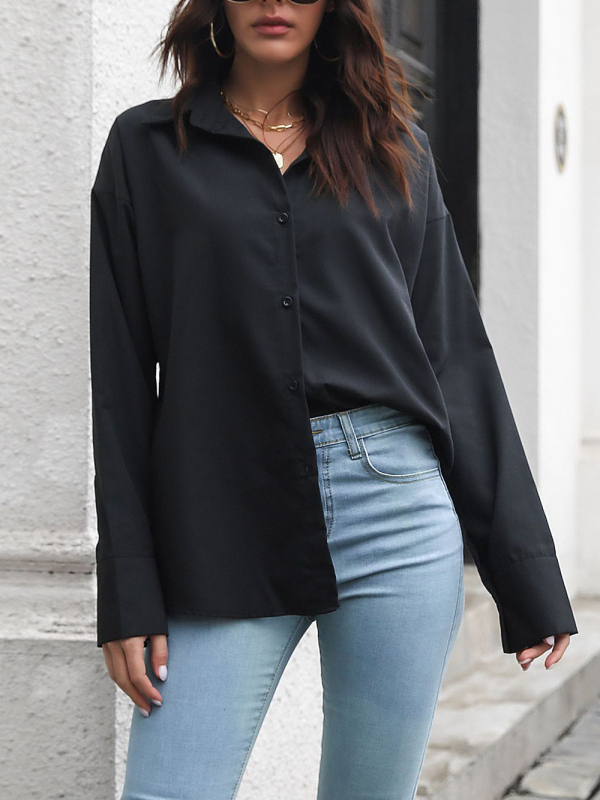 Solid color long-sleeved shirt J simple casual all-match top-chiquechics