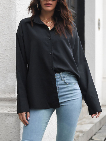Solid color long-sleeved shirt J simple casual all-match top-chiquechics