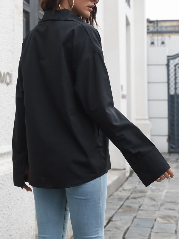 Solid color long-sleeved shirt J simple casual all-match top-chiquechics