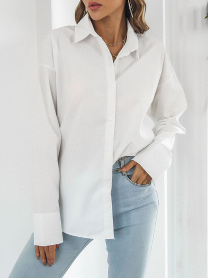Solid color long-sleeved shirt J simple casual all-match top-chiquechics