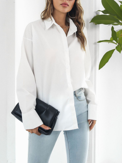 Solid color long-sleeved shirt J simple casual all-match top-chiquechics