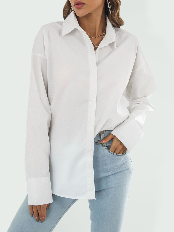 Solid color long-sleeved shirt J simple casual all-match top-chiquechics