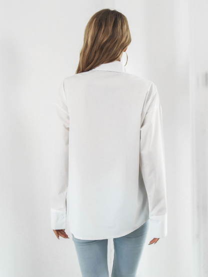 Solid color long-sleeved shirt J simple casual all-match top-chiquechics
