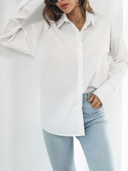 Solid color long-sleeved shirt J simple casual all-match top-chiquechics