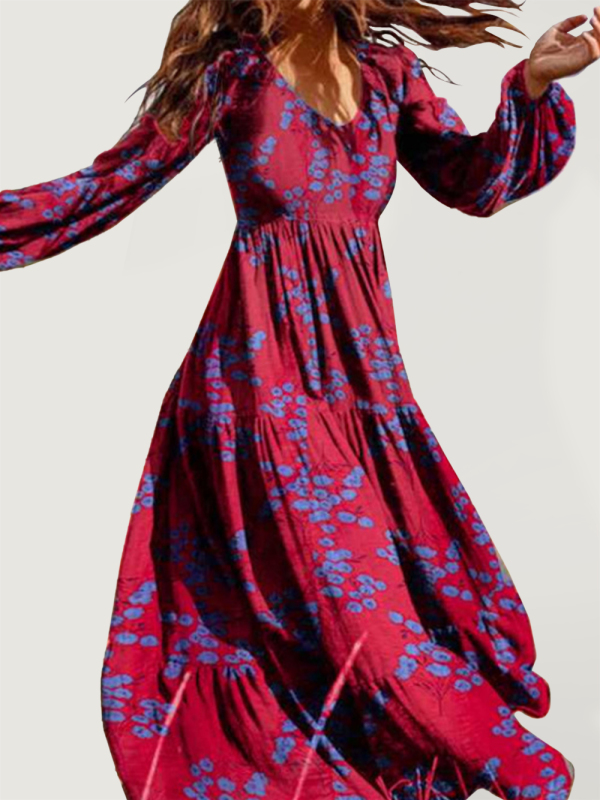 Paneled crinkled bohemian oversized cotton-print maxi dress-chiquechics
