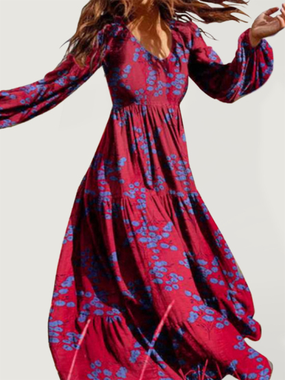 Paneled crinkled bohemian oversized cotton-print maxi dress-chiquechics
