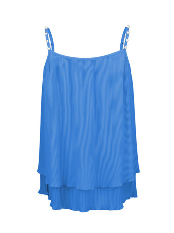 Women's New Chiffon Pleated Pearl Camisole Top-chiquechics