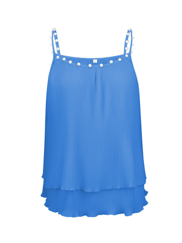 Women's New Chiffon Pleated Pearl Camisole Top-chiquechics