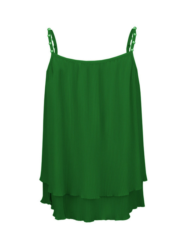 Women's New Chiffon Pleated Pearl Camisole Top-chiquechics
