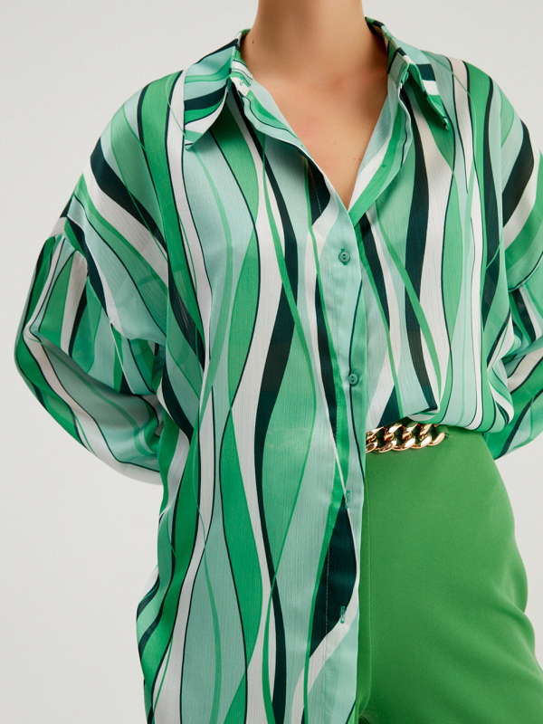 Shirt Vertical Stripe Loose Cardigan Digital Printing Personality Street Shirt-chiquechics