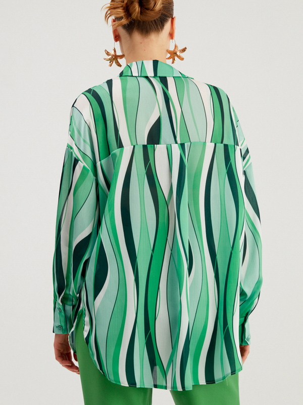 Shirt Vertical Stripe Loose Cardigan Digital Printing Personality Street Shirt-chiquechics