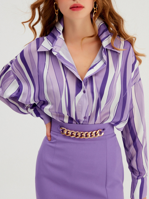 Shirt Vertical Stripe Loose Cardigan Digital Printing Personality Street Shirt-chiquechics