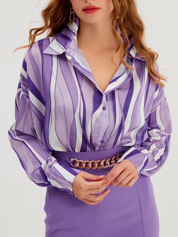 Shirt Vertical Stripe Loose Cardigan Digital Printing Personality Street Shirt-chiquechics