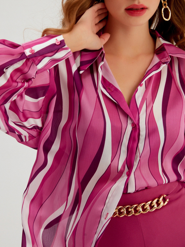 Shirt Vertical Stripe Loose Cardigan Digital Printing Personality Street Shirt-chiquechics