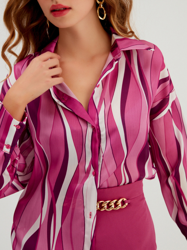 Shirt Vertical Stripe Loose Cardigan Digital Printing Personality Street Shirt-chiquechics