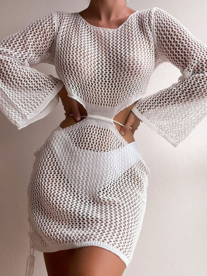 SwimwearWomen's knitted sexy see-through low-waist dress cover-up bikini-chiquechics