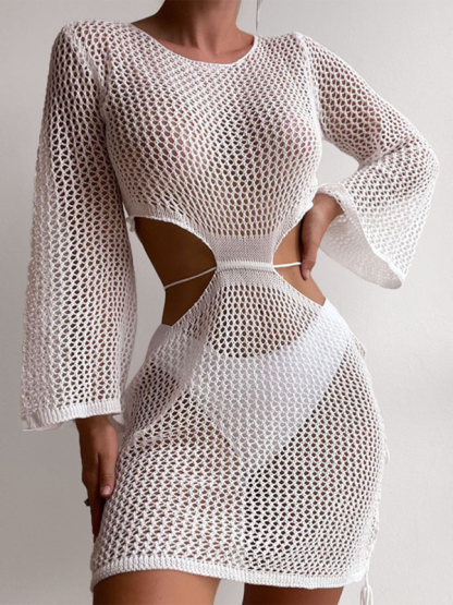 SwimwearWomen's knitted sexy see-through low-waist dress cover-up bikini-chiquechics