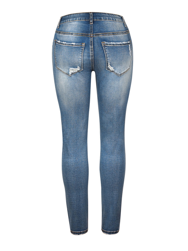 Denim Slim Ripped High Stretch Ladies Denim Trousers-chiquechics