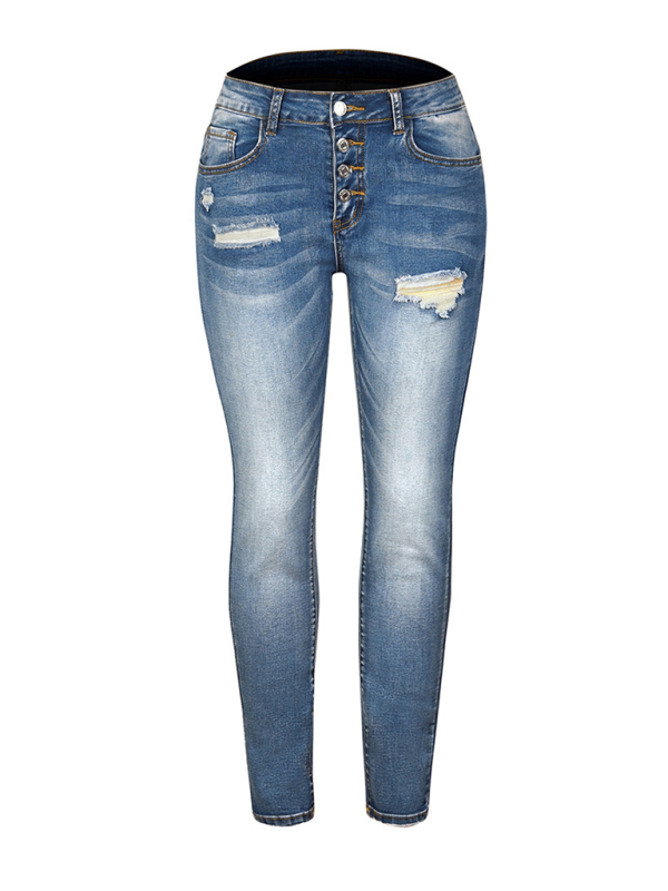 Denim Slim Ripped High Stretch Ladies Denim Trousers-chiquechics