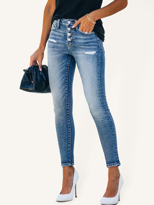 Denim Slim Ripped High Stretch Ladies Denim Trousers-chiquechics