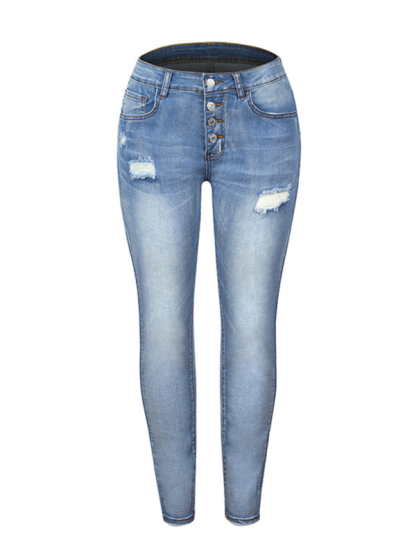 Denim Slim Ripped High Stretch Ladies Denim Trousers-chiquechics