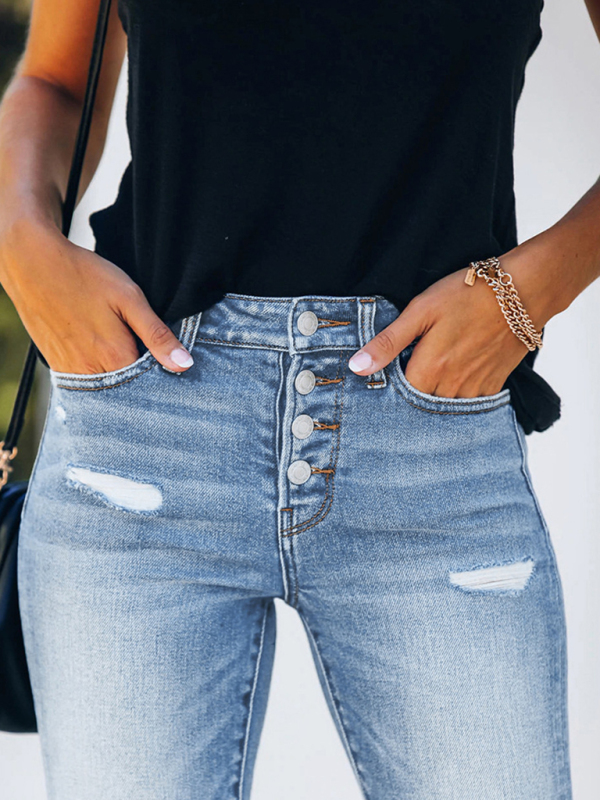 Denim Slim Ripped High Stretch Ladies Denim Trousers-chiquechics