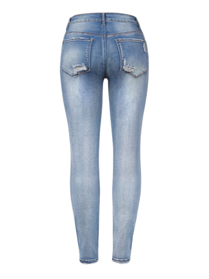 Denim Slim Ripped High Stretch Ladies Denim Trousers-chiquechics