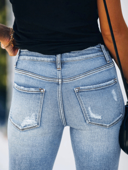 Denim Slim Ripped High Stretch Ladies Denim Trousers-chiquechics