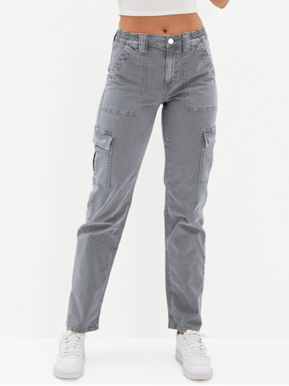 Washed Button Casual Ladies Cotton Trousers-chiquechics