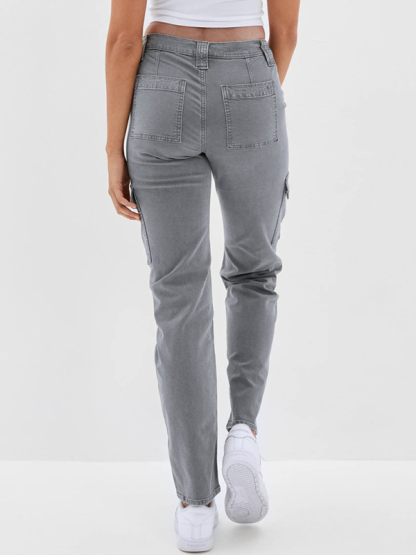 Washed Button Casual Ladies Cotton Trousers-chiquechics