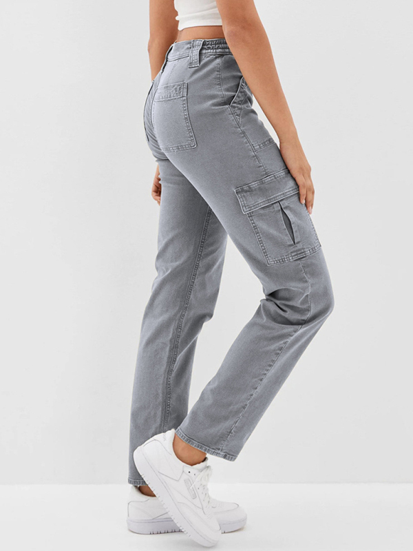 Washed Button Casual Ladies Cotton Trousers-chiquechics